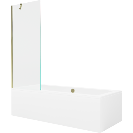 Mexen Cube 180 x 80 cm rectangular bathtub with panels and a 1-wing screen 70 cm, transparent, gold - 550518080X9507000050