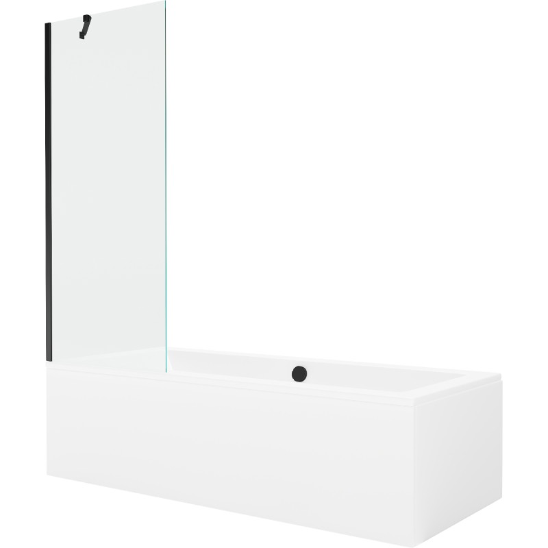 Mexen Cube rectangular bathtub 180 x 80 cm with casing and 1-wing screen 70 cm, transparent, black - 550518080X9507000070