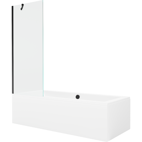 Mexen Cube 180 x 80 cm rectangular bathtub with panels and a 1-wing screen 70 cm, transparent, black - 550518080X9507000070