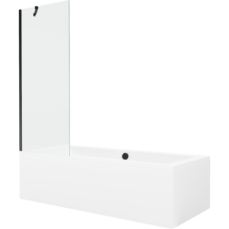 Mexen Cube rectangular bathtub 180 x 80 cm with casing and 1-wing screen 70 cm, transparent, black - 550518080X9507000070