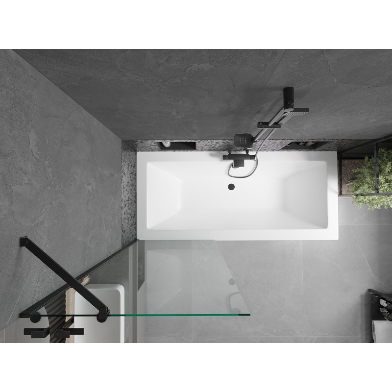 Mexen Cube rectangular bathtub 180 x 80 cm with casing and 1-wing screen 70 cm, transparent, black - 550518080X9507000070