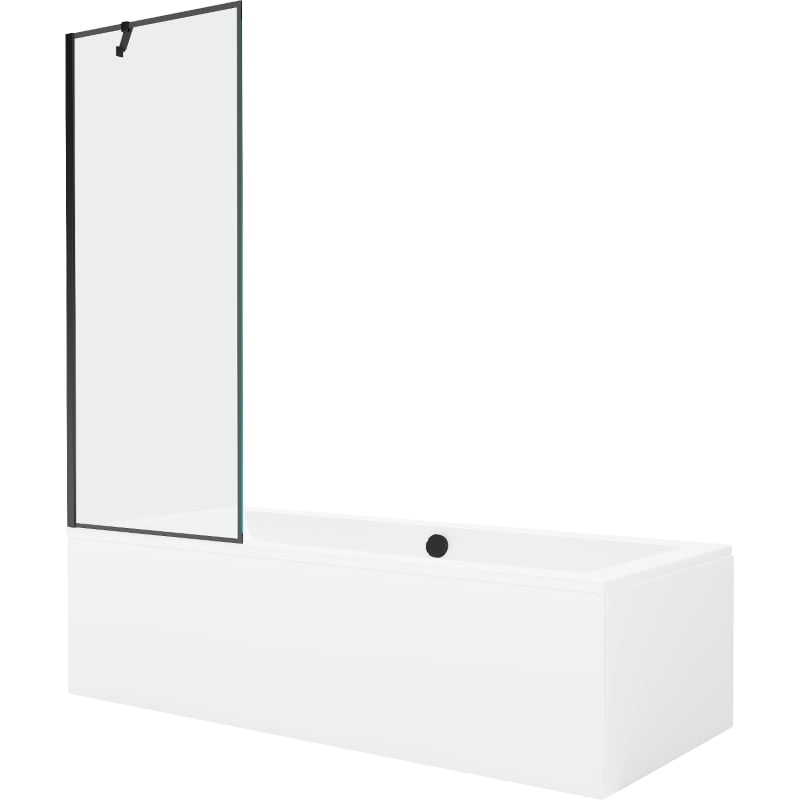 Mexen Cube rectangular bathtub 180 x 80 cm with casing and 1-wing screen 70 cm, black pattern - 550518080X9507007070