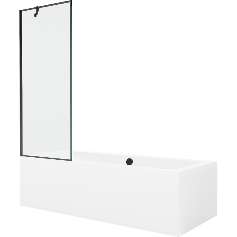Mexen Cube rectangular bathtub 180 x 80 cm with enclosure and 1-panel screen 70 cm, black pattern - 550518080X9507007070