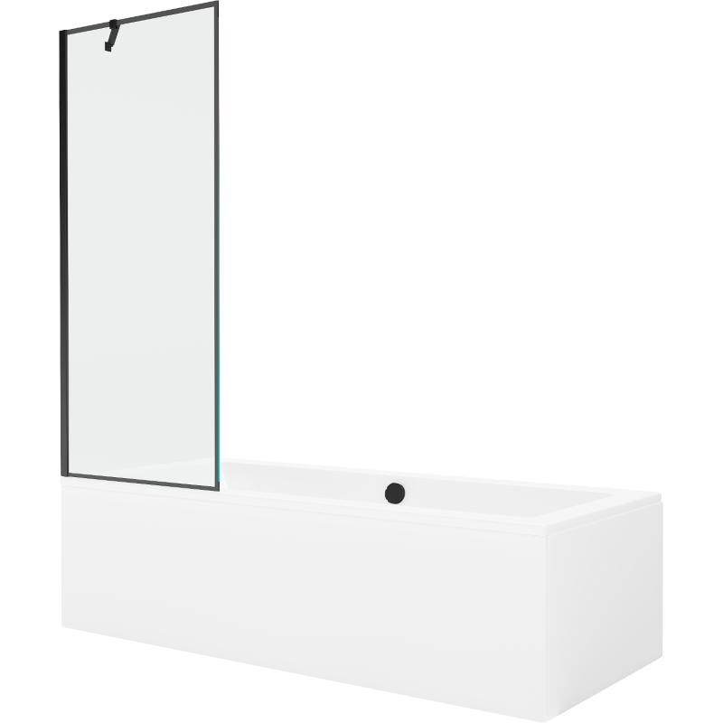 Mexen Cube rectangular bathtub 180 x 80 cm with enclosure and 1-wing screen 70 cm, black pattern - 550518080X9507007070