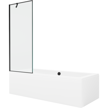 Mexen Cube 180 x 80 cm rectangular bathtub with panels and a 1-wing screen 70 cm, black pattern - 550518080X9507007070