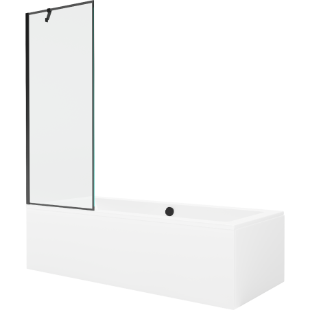 Mexen Cube rectangular bathtub 180 x 80 cm with casing and 1-wing screen 70 cm, black pattern - 550518080X9507007070