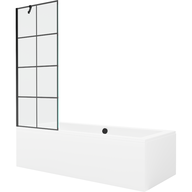 Mexen Cube rectangular bath 180 x 80 cm with casing and 1-wing screen 70 cm, black pattern - 550518080X9507007077