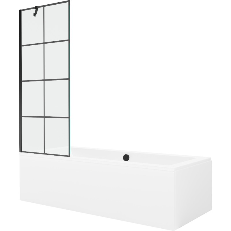 Mexen Cube rectangular bathtub 180 x 80 cm with casing and 1-panel screen 70 cm, black pattern - 550518080X9507007077