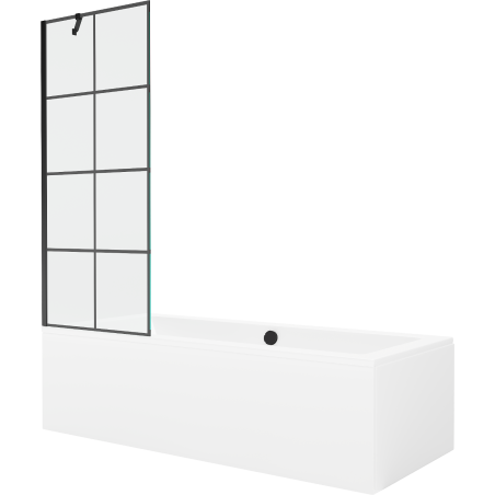 Mexen Cube rectangular bathtub 180 x 80 cm with housing and 1-leaf screen 70 cm, black pattern - 550518080X9507007077