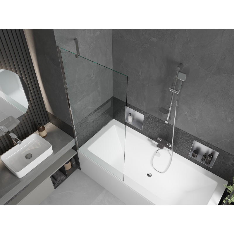 Mexen Cube rectangular bathtub 180 x 80 cm with casing and 1-panel screen 80 cm, transparent, chrome - 550518080X9508000001