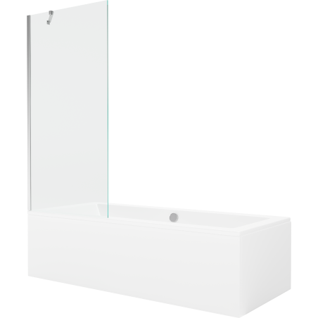 Mexen Cube rectangular bathtub 180 x 80 cm with enclosure and single-panel screen 80 cm, transparent, chrome