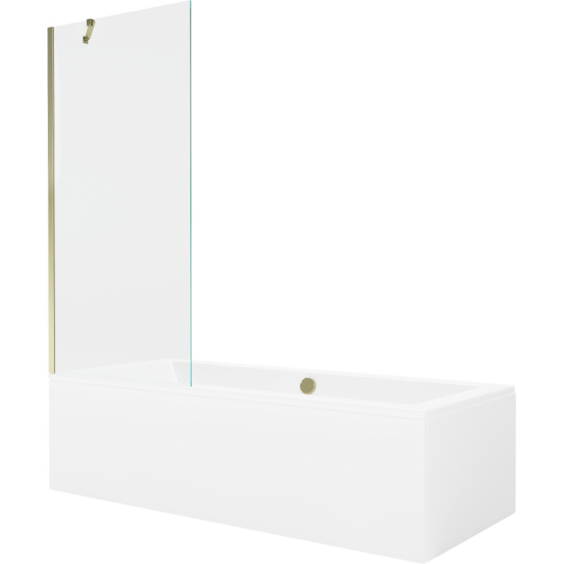 Mexen Cube rectangular bathtub 180 x 80 cm with casing and 1-panel screen 80 cm, transparent, gold - 550518080X9508000050