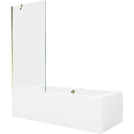Mexen Cube rectangular bathtub 180 x 80 cm with housing and 1-wing screen 80 cm, transparent, gold - 550518080X9508000050