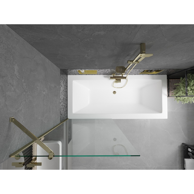 Mexen Cube rectangular bathtub 180 x 80 cm with housing and 1-wing screen 80 cm, transparent, gold - 550518080X9508000050