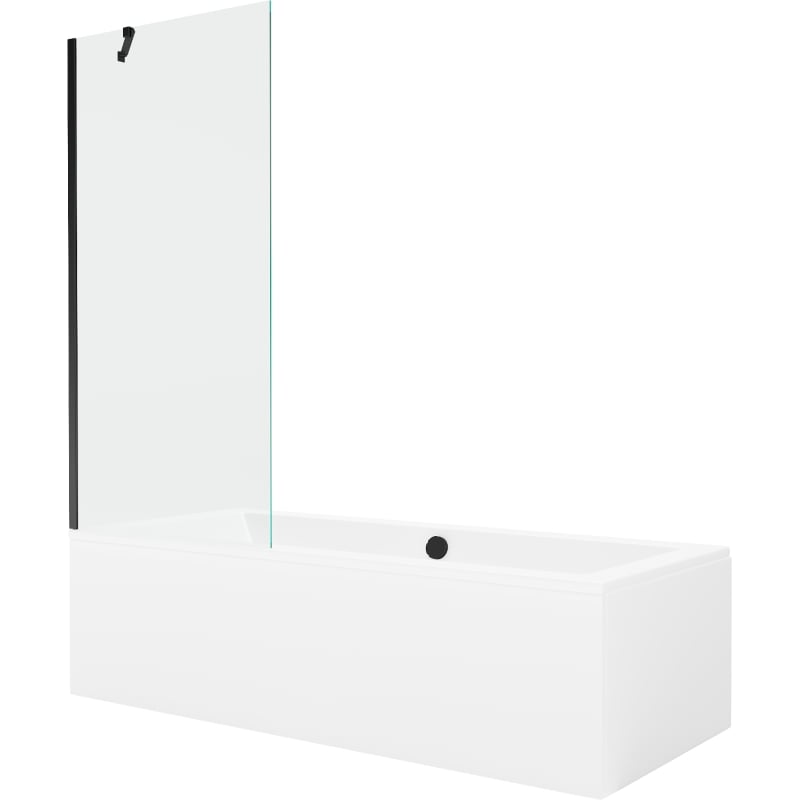 Mexen Cube rectangular bathtub 180 x 80 cm with casing and 1-wing screen 80 cm, transparent, black - 550518080X9508000070