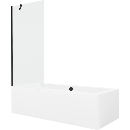 Mexen Cube rectangular bathtub 180 x 80 cm with casing and 1-wing screen 80 cm, transparent, black - 550518080X9508000070