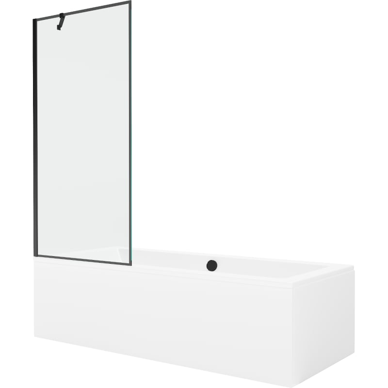Mexen Cube rectangular bathtub 180 x 80 cm with casing and 1-panel screen 80 cm, black pattern - 550518080X9508007070