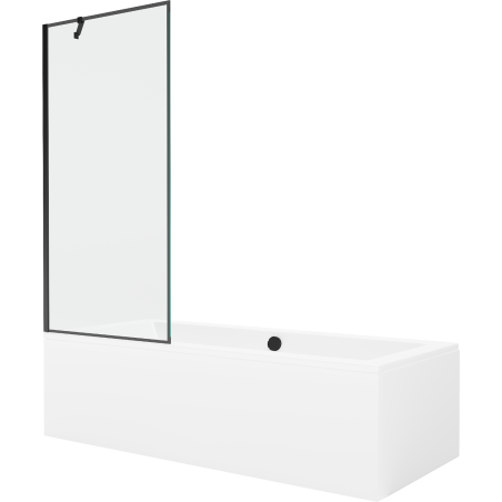 Mexen Cube rectangular bathtub 180 x 80 cm with casing and 1-panel screen 80 cm, black pattern - 550518080X9508007070