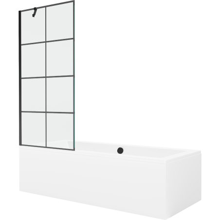 Mexen Cube rectangular bathtub 180 x 80 cm with housing and 1-wing screen 80 cm, black pattern - 550518080X9508007077