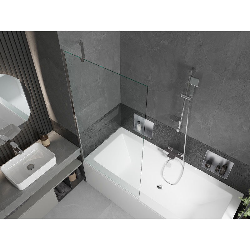 Mexen Cube rectangular bath 180 x 80 cm with casing and 1-wing screen 90 cm, transparent, chrome - 550518080X9509000001