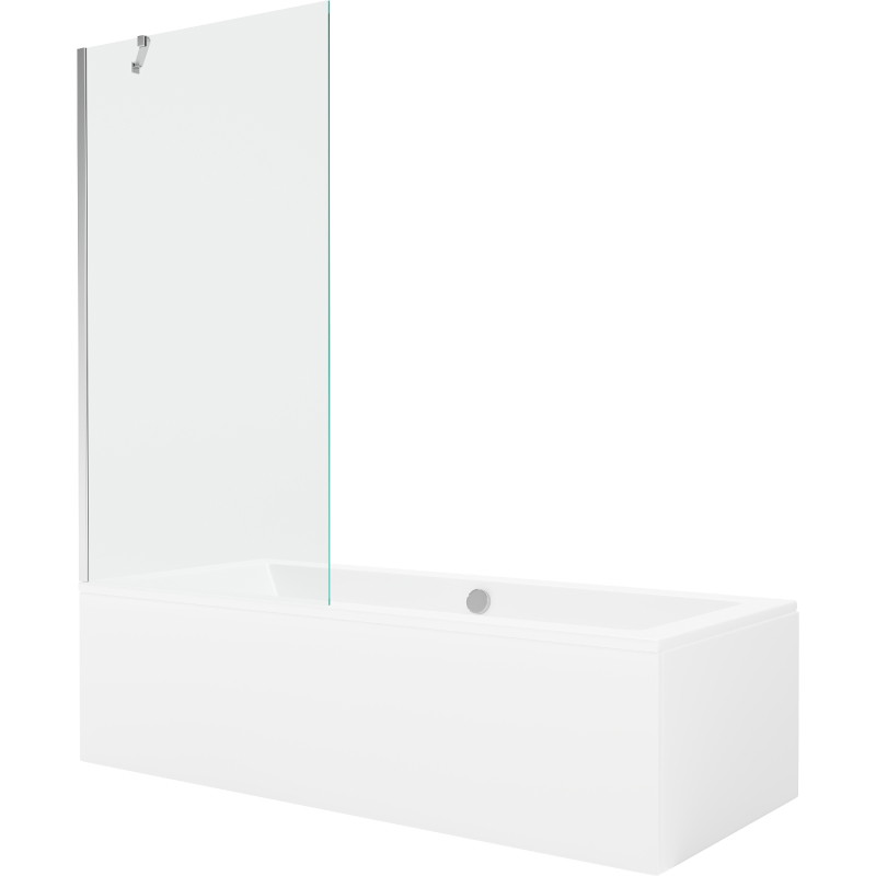 Mexen Cube rectangular bathtub 180 x 80 cm with housing and 1-wing screen 90 cm, transparent, chrome - 550518080X9509000001