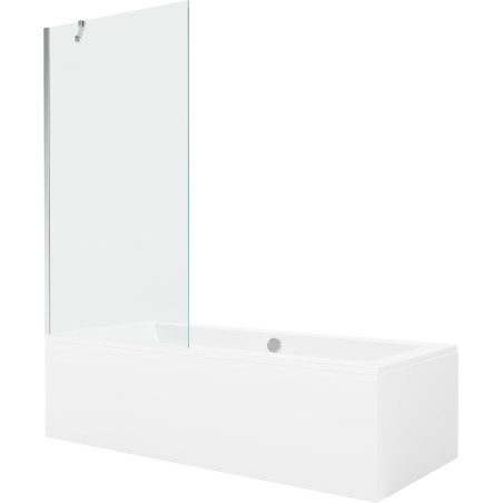 Mexen Cube rectangular bathtub 180 x 80 cm with housing and 1-wing screen 90 cm, transparent, chrome - 550518080X9509000001