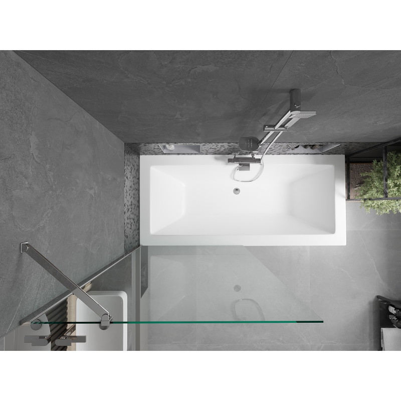 Mexen Cube rectangular bathtub 180 x 80 cm with housing and 1-wing screen 90 cm, transparent, chrome - 550518080X9509000001