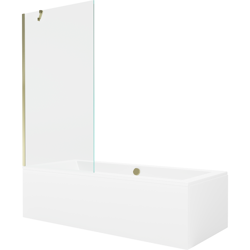 Mexen Cube 180 x 80 cm rectangular bathtub with panels and a 1-wing screen 90 cm, transparent, gold - 550518080X9509000050