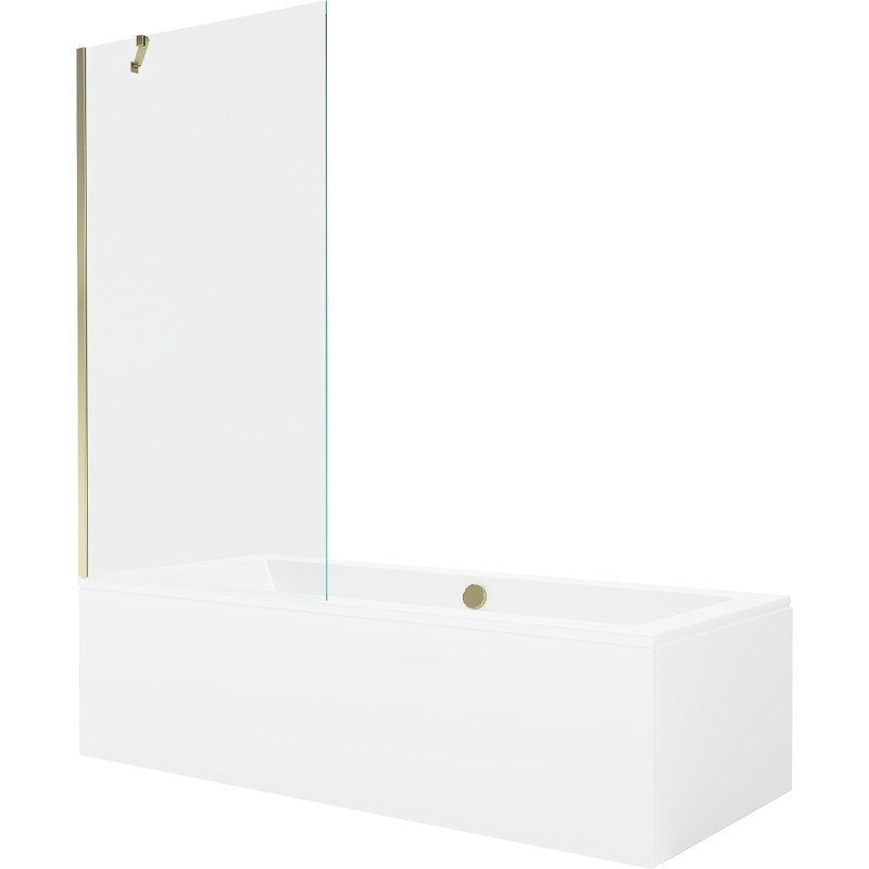 Mexen Cube rectangular bathtub 180 x 80 cm with casing and single-panel screen 90 cm, transparent, gold - 550518080X9509000050