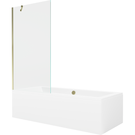 Mexen Cube rectangular bathtub 180 x 80 cm with casing and single-panel screen 90 cm, transparent, gold - 550518080X9509000050
