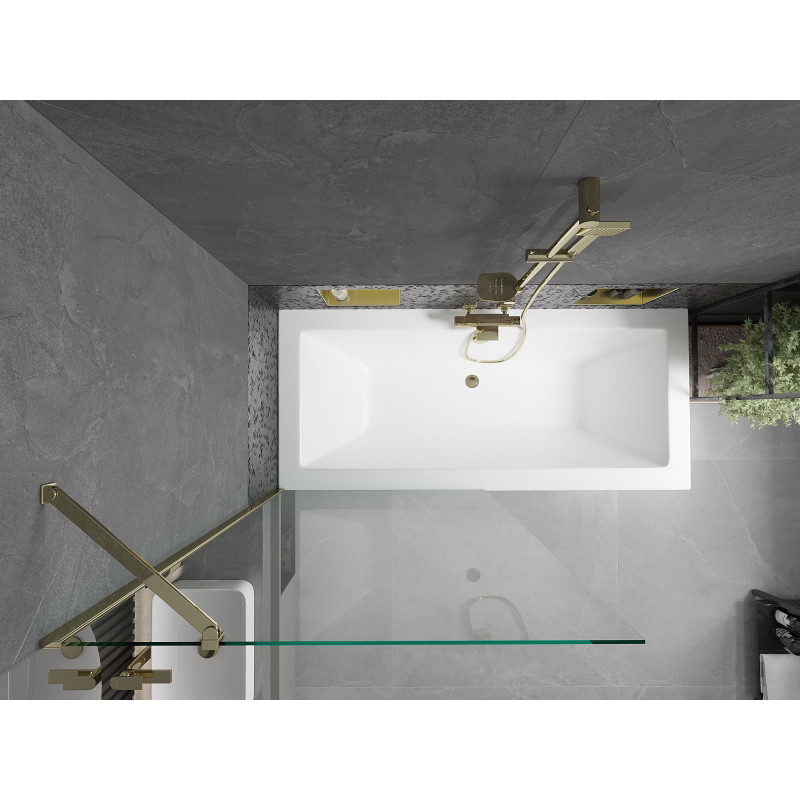 Mexen Cube rectangular bathtub 180 x 80 cm with casing and 1-wing screen 90 cm, transparent, gold - 550518080X9509000050