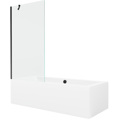 Mexen Cube rectangular bathtub 180 x 80 cm with enclosure and 1-wing screen 90 cm, transparent, black - 550518080X9509000070