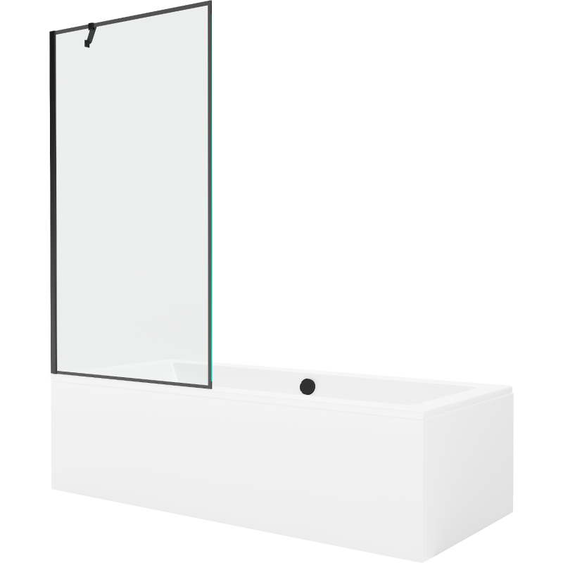Mexen Cube 180 x 80 cm rectangular bathtub with panels and a 1-wing screen 90 cm, black pattern - 550518080X9509007070