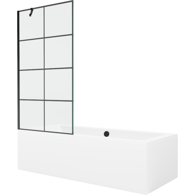 Mexen Cube rectangular bath 180 x 80 cm with enclosure and 1-wing screen 90 cm, black pattern - 550518080X9509007077