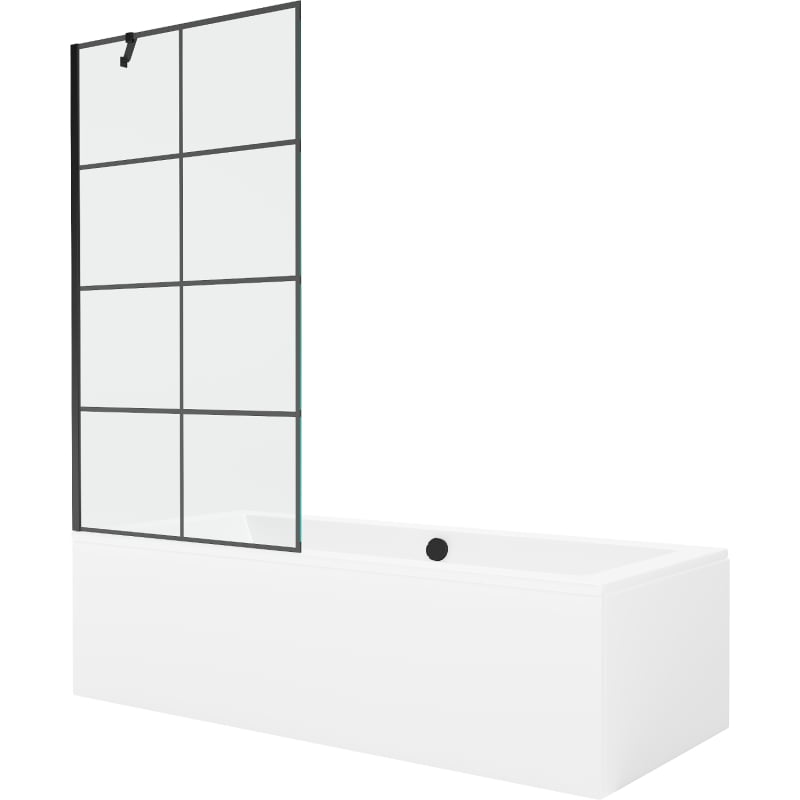 Mexen Cube rectangular bathtub 180 x 80 cm with casing and 1-wing screen 90 cm, black pattern - 550518080X9509007077