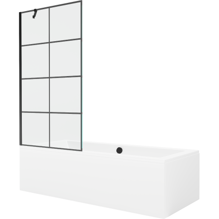 Mexen Cube rectangular bath 180 x 80 cm with enclosure and 1-wing screen 90 cm, black pattern - 550518080X9509007077