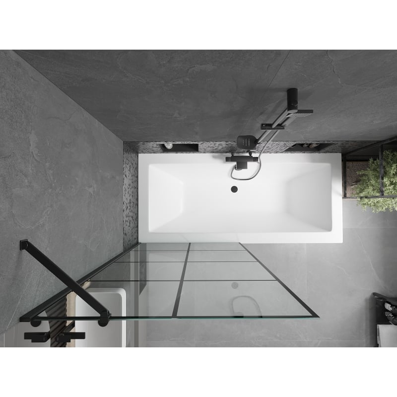 Mexen Cube rectangular bathtub 180 x 80 cm with casing and 1-wing screen 90 cm, black pattern - 550518080X9509007077