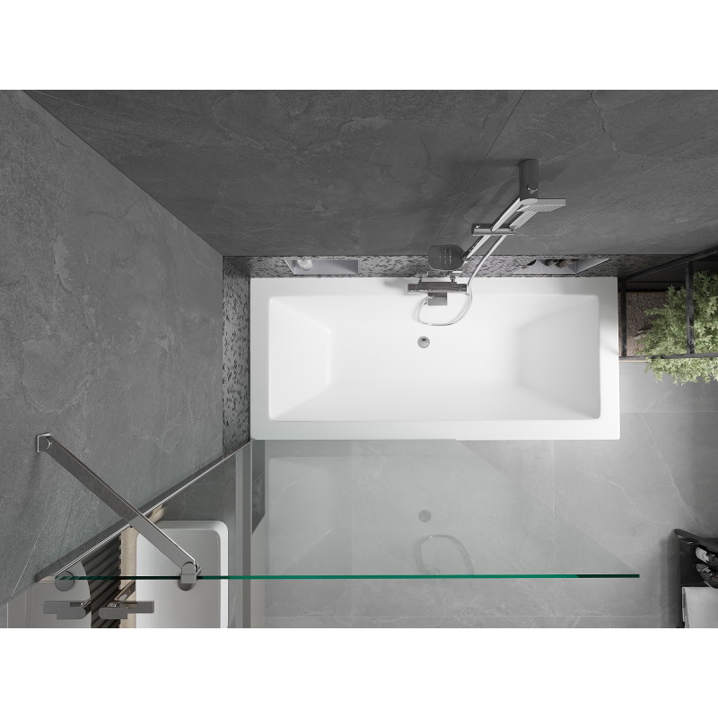 Mexen Cube rectangular bathtub 180 x 80 cm with casing and 1-wing screen 100 cm, transparent, chrome - 550518080X9510000001