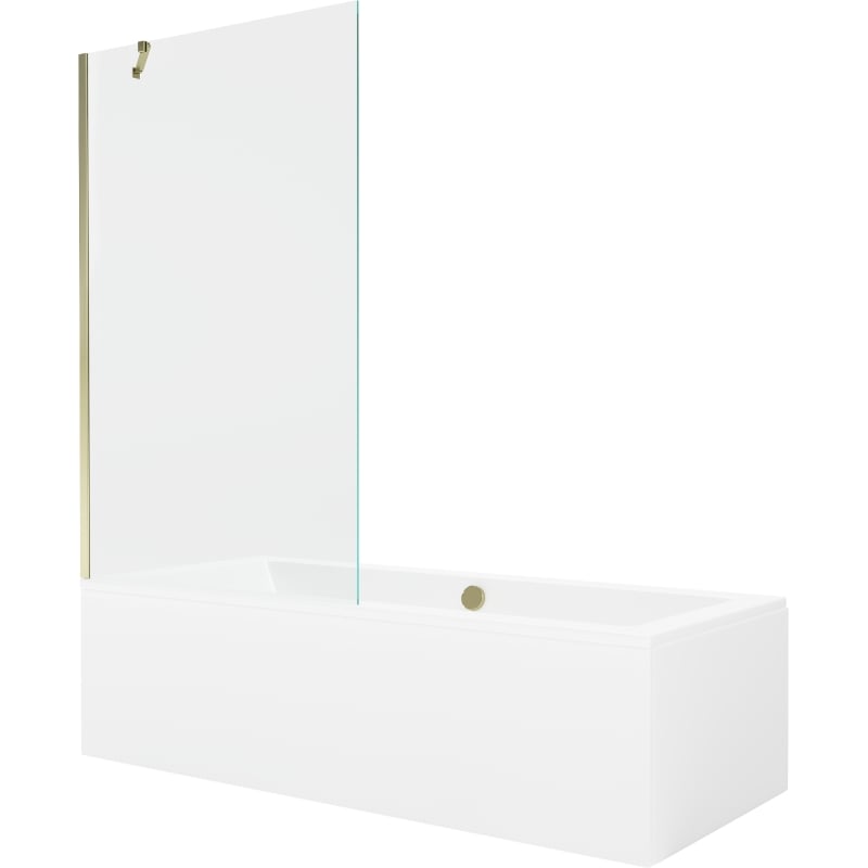 Mexen Cube rectangular bathtub 180 x 80 cm with enclosure and 1-wing screen 100 cm, transparent, gold - 550518080X9510000050