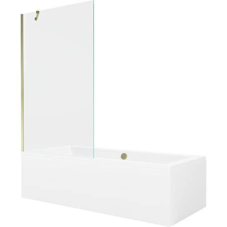 Mexen Cube rectangular bathtub 180 x 80 cm with enclosure and 1-wing screen 100 cm, transparent, gold - 550518080X9510000050