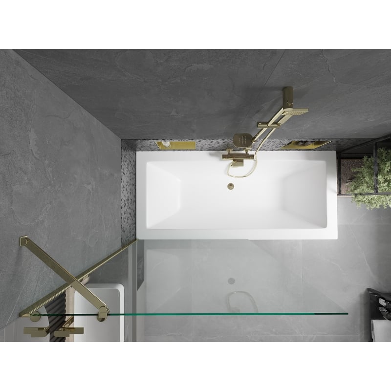 Mexen Cube rectangular bathtub 180 x 80 cm with casing and 1-panel screen 100 cm, transparent, gold - 550518080X9510000050