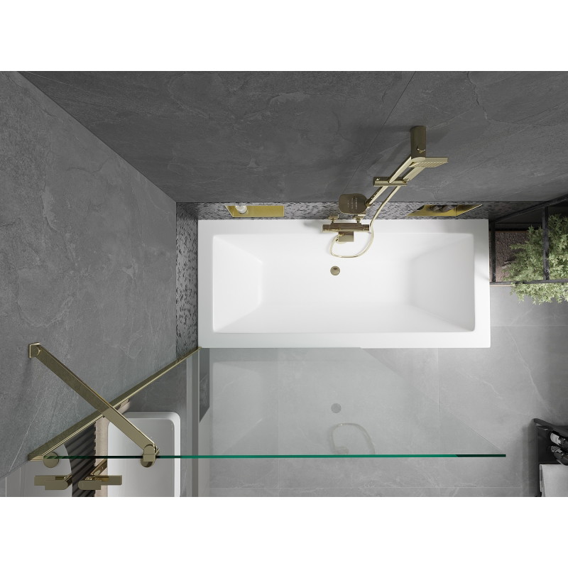 Mexen Cube rectangular bathtub 180 x 80 cm with enclosure and 1-wing screen 100 cm, transparent, gold - 550518080X9510000050