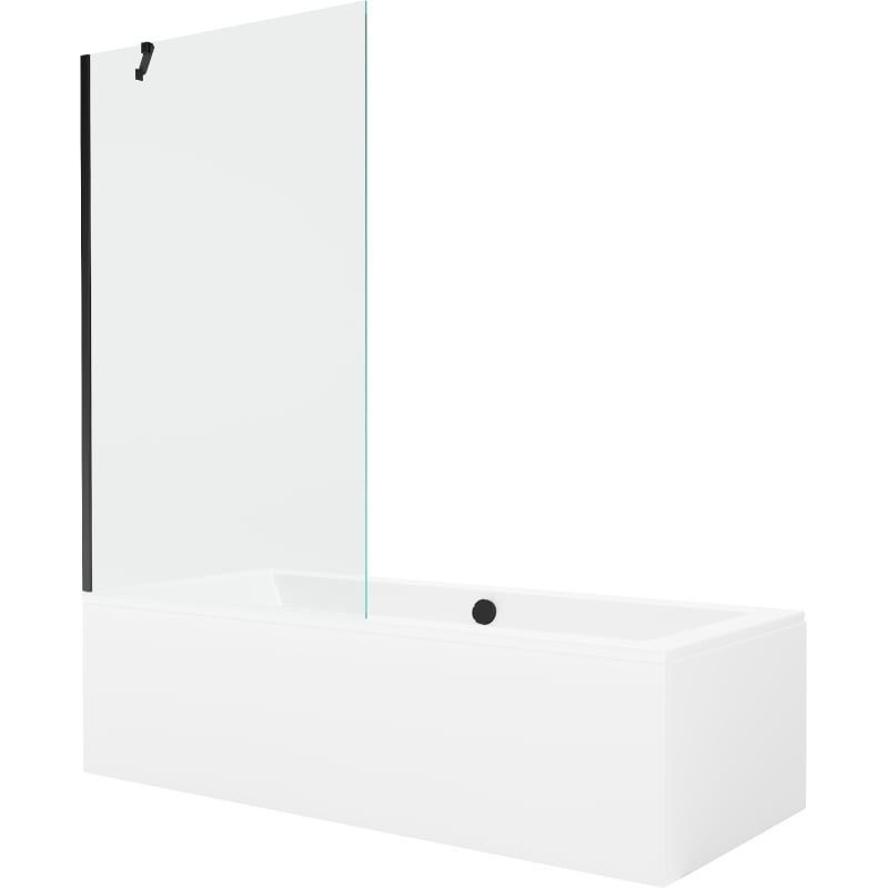 Mexen Cube rectangular bathtub 180 x 80 cm with casing and 1-panel screen 100 cm, transparent, black - 550518080X9510000070