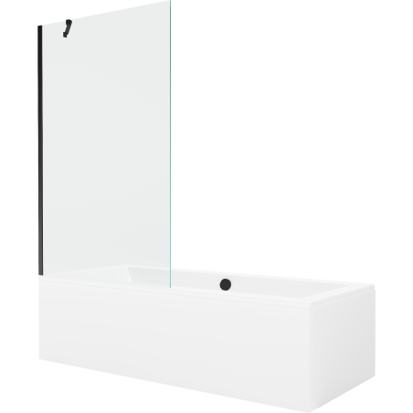 Mexen Cube rectangular bathtub 180 x 80 cm with casing and 1-panel screen 100 cm, transparent, black - 550518080X9510000070
