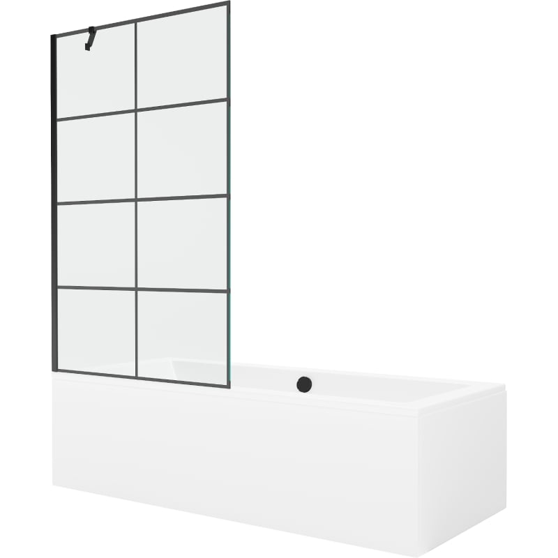 Mexen Cube rectangular bathtub 180 x 80 cm with enclosure and 1-wing screen 100 cm, black pattern - 550518080X9510007077