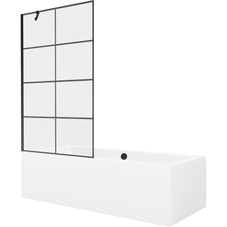 Mexen Cube rectangular bathtub 180 x 80 cm with casing and 1-panel screen 100 cm, black pattern - 550518080X9510007077