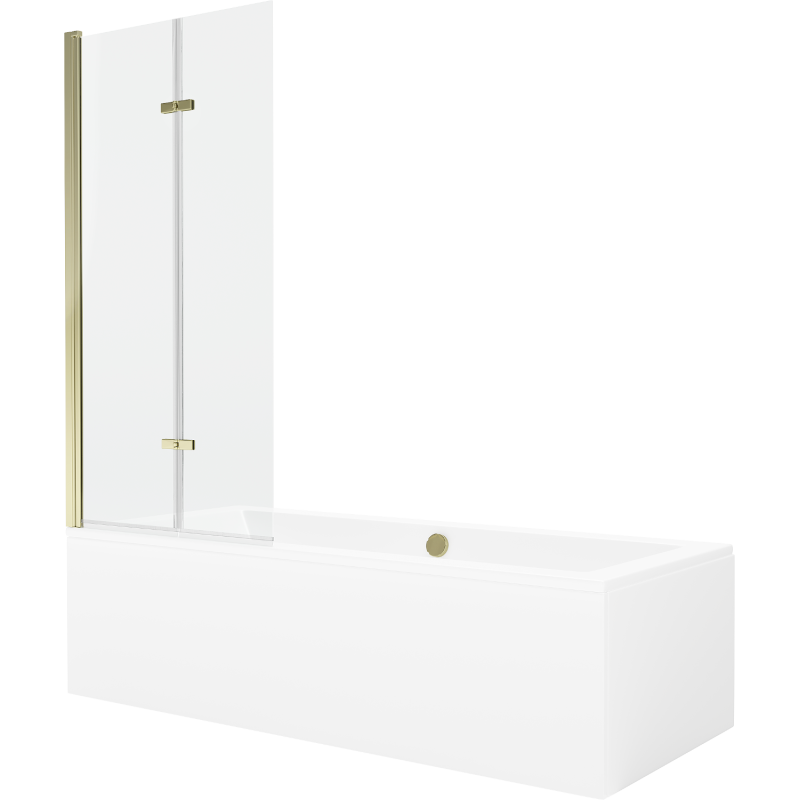 Mexen Cube 170 x 80 cm rectangular bathtub with panels and a 2-wing screen 80 cm, transparent, gold - 550517080X9208025000