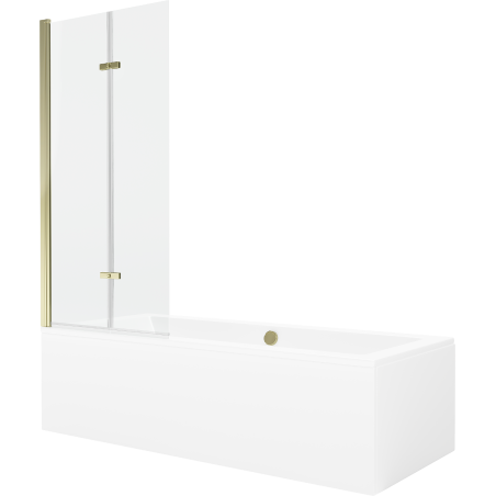 Mexen Cube 170 x 80 cm rectangular bathtub with panels and a 2-wing screen 80 cm, transparent, gold - 550517080X9208025000