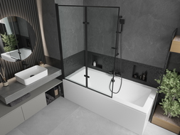 Mexen Cube 170 x 80 cm rectangular bathtub with panels and a 2-wing screen 120 cm, black pattern - 550517080X9212027070