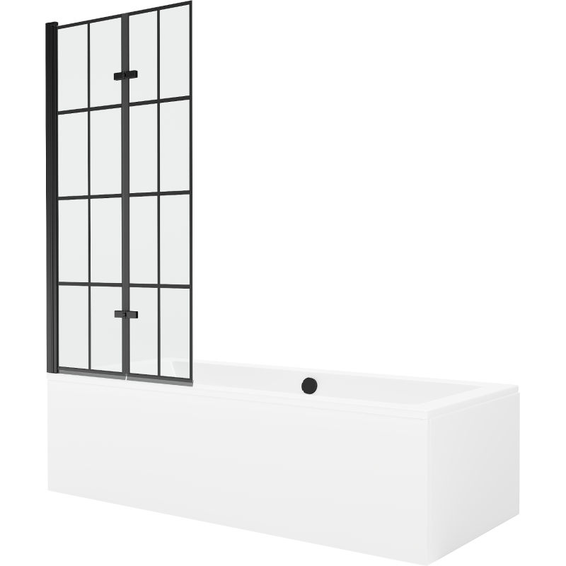 Mexen Cube 180 x 80 cm rectangular bathtub with panels and a 2-wing screen 80 cm, black pattern - 550518080X92080027077